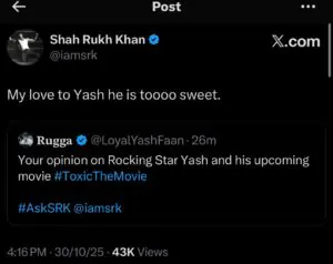 Shah Rukh Khan Shares Support for Yash and His Film Toxic Shah Rukh Khan Shares Support for Yash and His Film Toxic